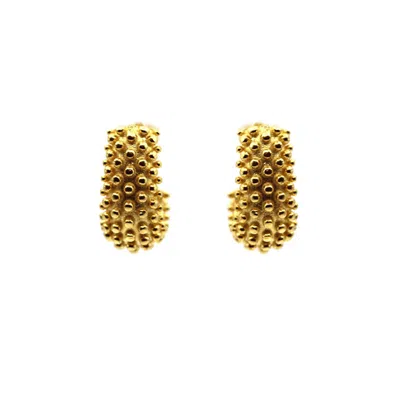 VICSTONENYC FINE JEWELRY WOMEN'S HANDMADE UNIQUE BALL TEXTURED BOLD HOOP YELLOW GOLD EARRINGS