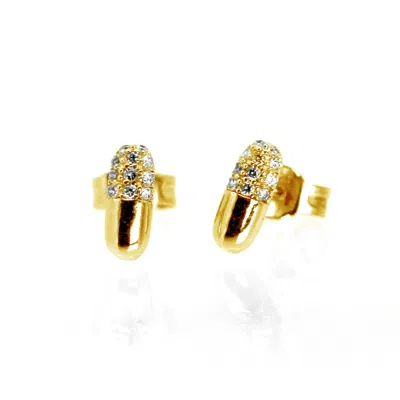 VICSTONENYC FINE JEWELRY WOMEN'S NATURAL DIAMOND PILL YELLOW GOLD EARRINGS - I AM YOUR HEALER