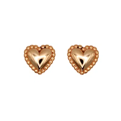 VICSTONENYC FINE JEWELRY WOMEN'S ROSE GOLD LOVELY HEART STUD ROSE SOLID GOLD EARRINGS - VALENTINE GIFTS