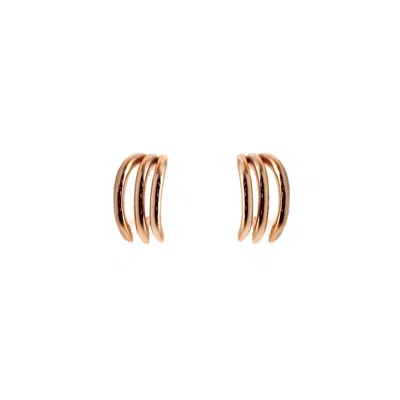 VICSTONENYC FINE JEWELRY WOMEN'S ROSE GOLD THREE-LAYER LINE ROSE SOLID GOLD HUGGIE EARRINGS