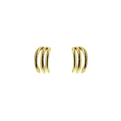 VICSTONENYC FINE JEWELRY WOMEN'S THREE-LAYER LINE YELLOW SOLID GOLD HUGGIE EARRINGS