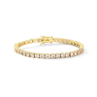VICSTONENYC FINE JEWELRY WOMEN'S TRIPLE EXCELLENT CUT C.Z TENNIS BRACELET IN YELLOW GOLD VERMEIL - STERLING SILVER