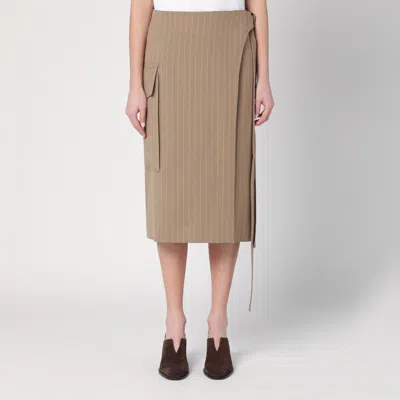 VICTORIA BECKHAM VICTORIA BECKHAM SAND COLOURED PINSTRIPED WRAP SKIRT
