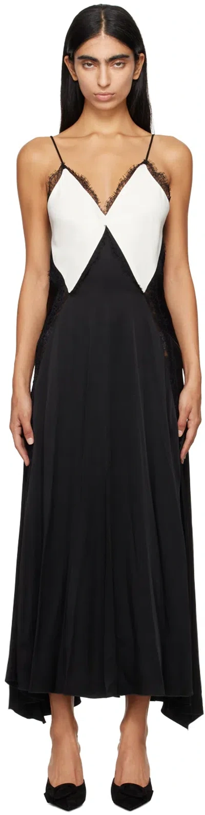 VICTORIA BECKHAM BLACK & WHITE V-NECK MAXI DRESS