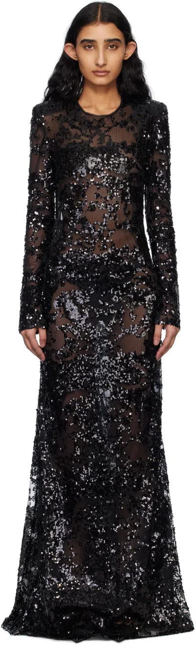 VICTORIA BECKHAM BLACK LONG SLEEVE BACKLESS SEQUIN MAXI DRESS