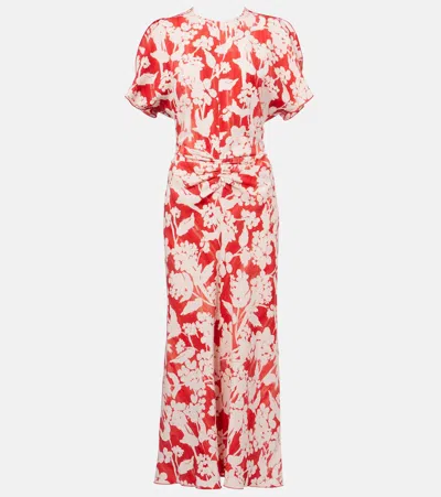 VICTORIA BECKHAM FLORAL GATHERED MIDI DRESS