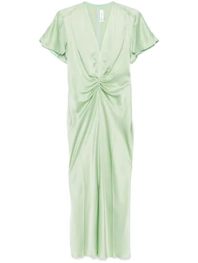 VICTORIA BECKHAM GATHERED V-NECK MIDI DRESS