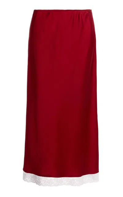 VICTORIA BECKHAM LACE TRIMMED SATIN MIDI SKIRT