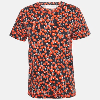 VICTORIA BECKHAM MIDNIGHT BLUE CHERRY PRINT COTTON T-SHIRT M