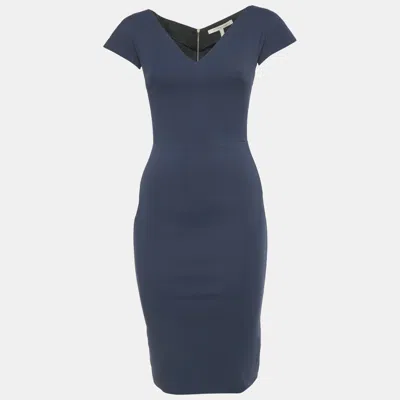 VICTORIA BECKHAM NAVY BLUE COTTON BLEND SHEATH SHORT DRESS S