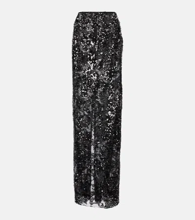 VICTORIA BECKHAM SEQUINED HIGH-RISE TULLE MAXI SKIRT