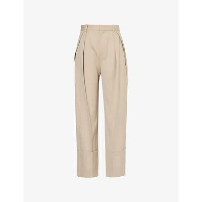 VICTORIA BECKHAM WOMENS ALMOND FOLD-HEM WIDE-LEG WOOL TROUSERS