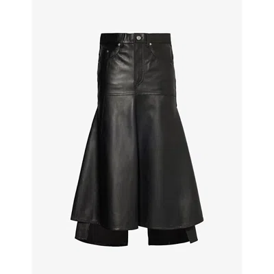 VICTORIA BECKHAM WOMENS BLACK PANELLED FLARED LEATHER MIDI SKIRT