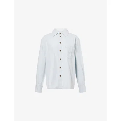 VICTORIA BECKHAM WOMENS VICTORIA BECKHAM RELAXED-FIT EMBOSSED-BRANDING COTTON-DENIM SHIRT