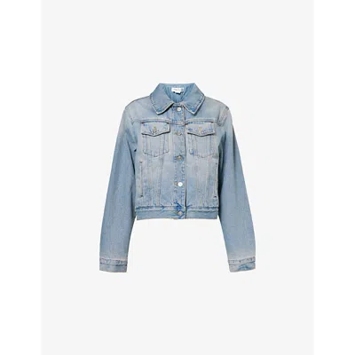 VICTORIA BECKHAM WOMENS PALE BLUE WASH PADDED FADED-WASH DENIM JACKET