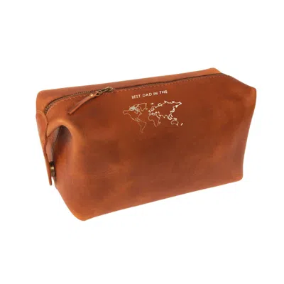 VIDA VIDA BROWN DELUXE TAN LEATHER WASH BAG - BEST DAD IN THE WORLD