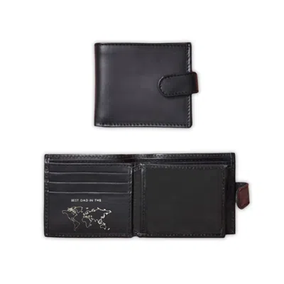 VIDA VIDA MEN'S BLACK LEATHER TRI FOLD WALLET - BEST DAD IN THE WORLD