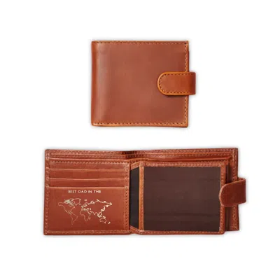 VIDA VIDA MEN'S BROWN TAN LEATHER TRI FOLD WALLET - BEST DAD IN THE WORLD