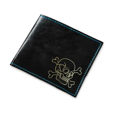 VIDA VIDA MEN'S SKULL LEATHER CARD WALLET - BLACK BLUE