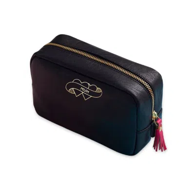 VIDA VIDA MUM TATTOO BLACK LEATHER MAKE-UP BAG WITH PINK TASSEL