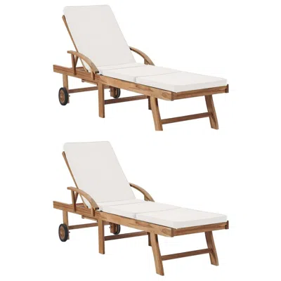 VIDAXL SUN LOUNGERS WITH CUSHIONS 2 PCS SOLID TEAK WOOD CREAM, 3054633