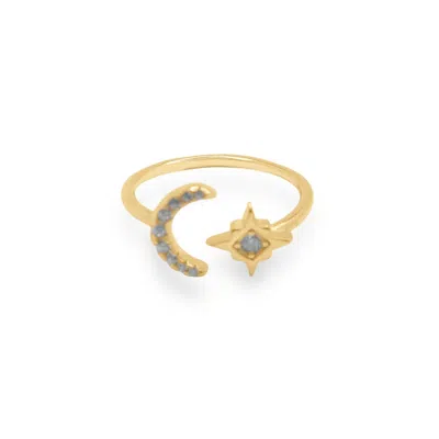 VIEA WOMEN'S GOLD GAYLE MOON STAR DAINTY ZIRCONIA STONE RING