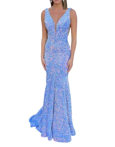 VIENNA PROM VELVET SEQUINS BACKLESS PROM DRESS IN AQUA