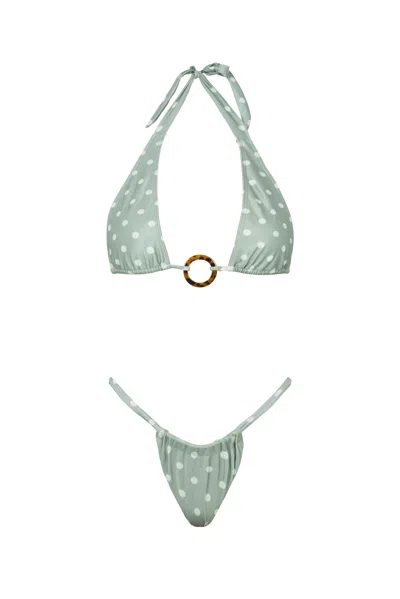 VIKI SWIM WOMEN'S CINDY BIKINI TOP IN GREEN POLKA DOT