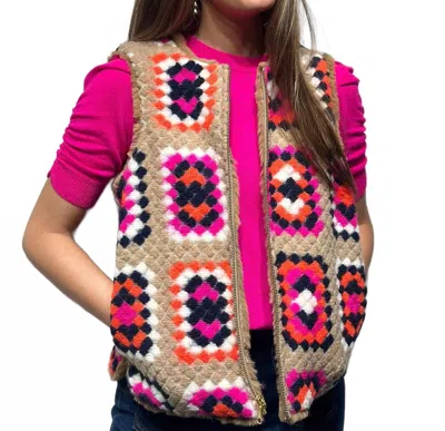 VILAGALLO NAOMI CROCHET KNIT WAISTCOAT IN CROCHET BEIGE