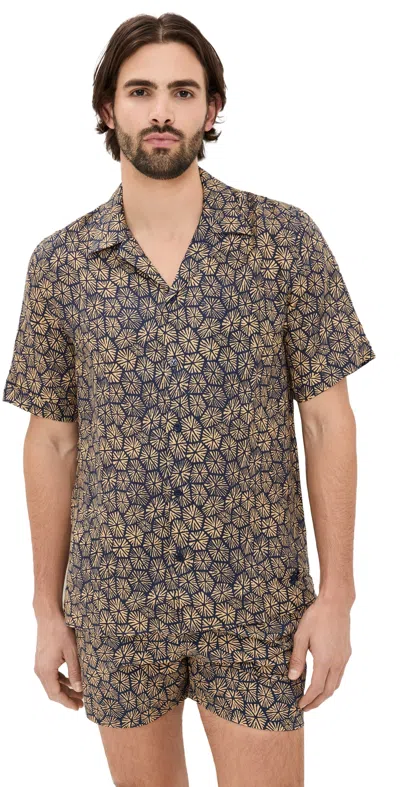 VILEBREQUIN CHARLI LINEN CAMP SHIRT BLEU MARINE