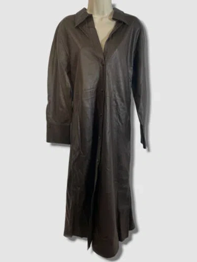 VINCE $2195 VINCE. WOMEN'S BROWN LEATHER BUTTON-DOWN DRESS SIZE 8