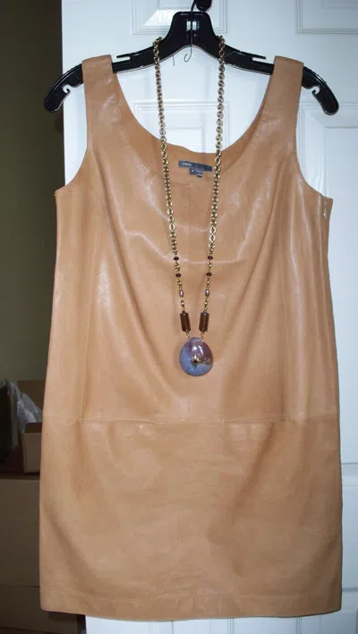 VINCE $750 VINCE LIGHT WEIGHT LEATHER TANK DRESS 4 6 8 10 PECAN GORGEOUS