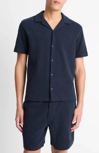 VINCE VINCE BOUCLÉ KNIT SHORT SLEEVE CAMP SHIRT