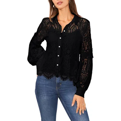 VINCE CAMUTO VINCE CAMUTO EMBROIDERED LACE BUTTON-UP BLOUSE