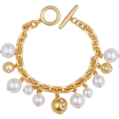 VINCE CAMUTO VINCE CAMUTO FAUX PEARL & CRYSTAL CHARM TOGGLE BRACELET