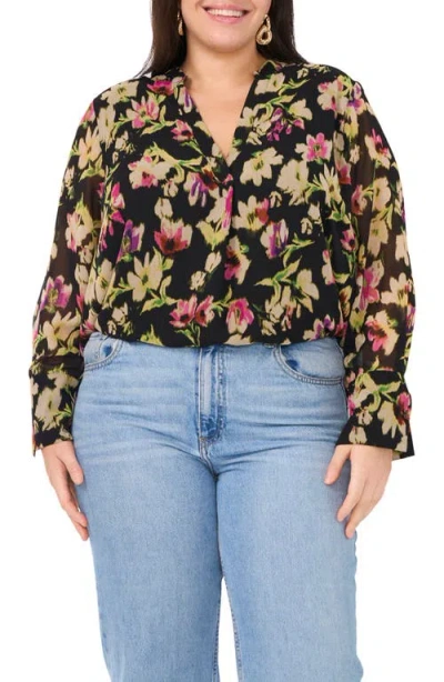 VINCE CAMUTO VINCE CAMUTO FLORAL LONG SLEEVE TOP