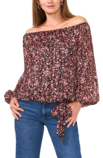 VINCE CAMUTO VINCE CAMUTO FLORAL METALLIC STRIPE OFF THE SHOULDER TOP