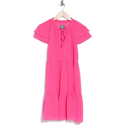 VINCE CAMUTO VINCE CAMUTO FLUTTER SLEEVE TIERED CHIFFON DRESS