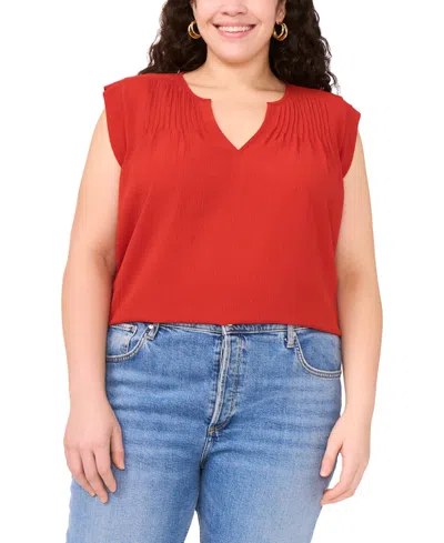 VINCE CAMUTO PLUS SIZE PLEATED-FRONT V-NECK SLEEVELESS BLOUSE