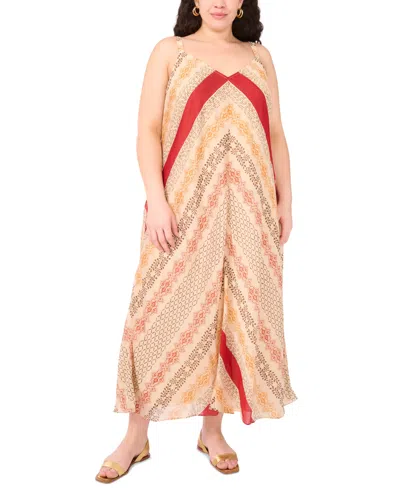 VINCE CAMUTO PLUS SIZE PRINTED FRONT-SEAMED V-NECK MAXI DRESS