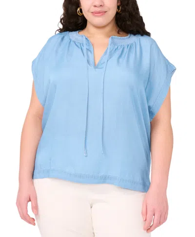 VINCE CAMUTO PLUS SIZE SHIRRED SPLIT-NECK PEASANT TOP
