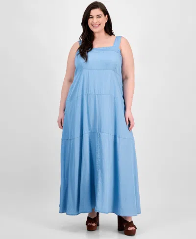 VINCE CAMUTO PLUS SIZE SQUARE-NECK SMOCKED-BACK SLEEVELESS MAXI DRESS