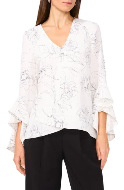 VINCE CAMUTO VINCE CAMUTO RUFFLE SLEEVE PRINT HIGH-LOW TOP