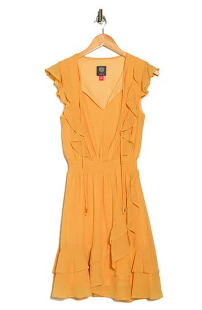 VINCE CAMUTO VINCE CAMUTO RUFFLE SMOCKED WAIST CHIFFON FIT & FLARE DRESS