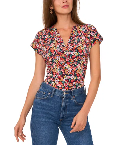 VINCE CAMUTO WOMEN'S FLORAL-PRINT SPLIT-NECK CAP-SLEEVE TOP