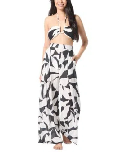 VINCE CAMUTO WOMENS PRINTED BANDEAU BIKINI TOP COVER UP PANTS