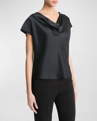 VINCE COWL-NECK CAP-SLEEVE SATIN BLOUSE