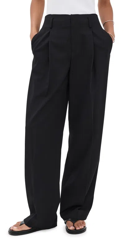 VINCE HIGH WAIST PLEATED TROUSERS BLACK