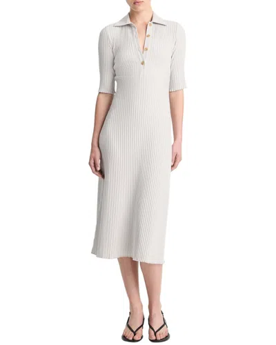 VINCE VINCE RIB ELBOW-SLEEVE POLO MIDI DRESS