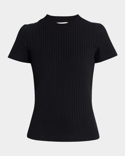 VINCE RIBBED SHORT-SLEEVE CREWNECK TOP